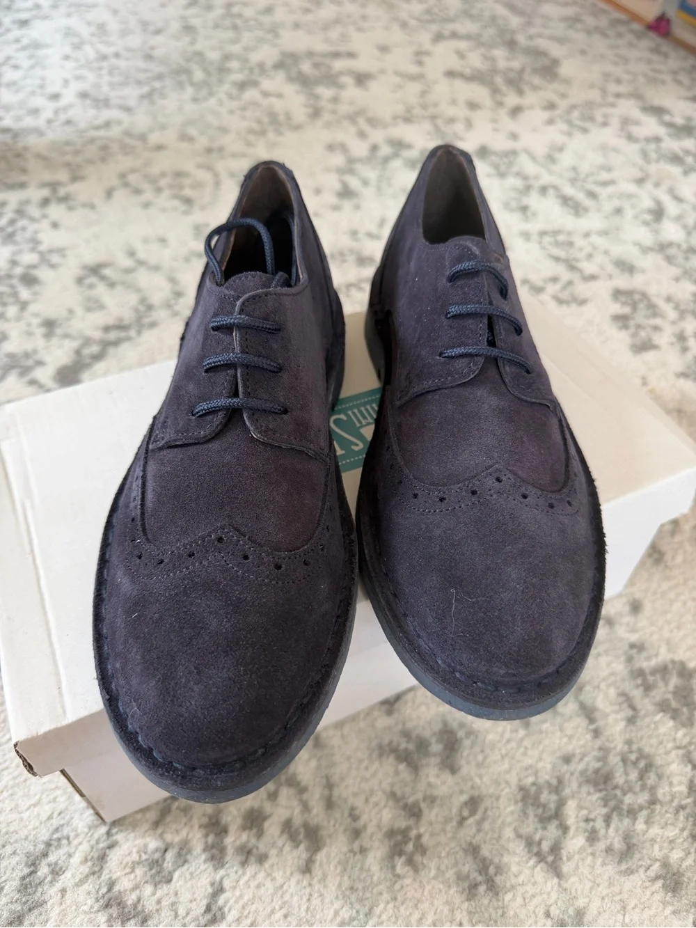 Children's Navy Suede Lace-Up Wingtip Dress Shoes